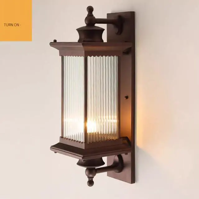 Alt view image 7 of 7 - Outdoor Wall Sconce Light Fixtures Brown Exterior Waterproof Wall Lanterns Aluminum Glass Lampshade Doorway Sconces Lighting Exterior Wall Mount Light Fixture for Porch House Patio