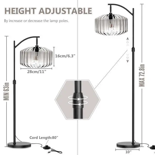 Alt view image 2 of 7 - Living Room Floor Lamp Clear Glass Dome Shade Black Tall Lamp Mid Century Modern Floor Lamps Bedroom Home Decor Farmhouse Floor lamp Mount Vintage Retro Standing Lamps