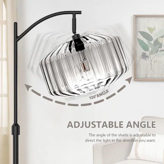 Alt view image 3 of 7 - Living Room Floor Lamp Clear Glass Dome Shade Black Tall Lamp Mid Century Modern Floor Lamps Bedroom Home Decor Farmhouse Floor lamp Mount Vintage Retro Standing Lamps