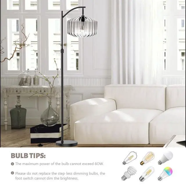 Alt view image 6 of 7 - Living Room Floor Lamp Clear Glass Dome Shade Black Tall Lamp Mid Century Modern Floor Lamps Bedroom Home Decor Farmhouse Floor lamp Mount Vintage Retro Standing Lamps