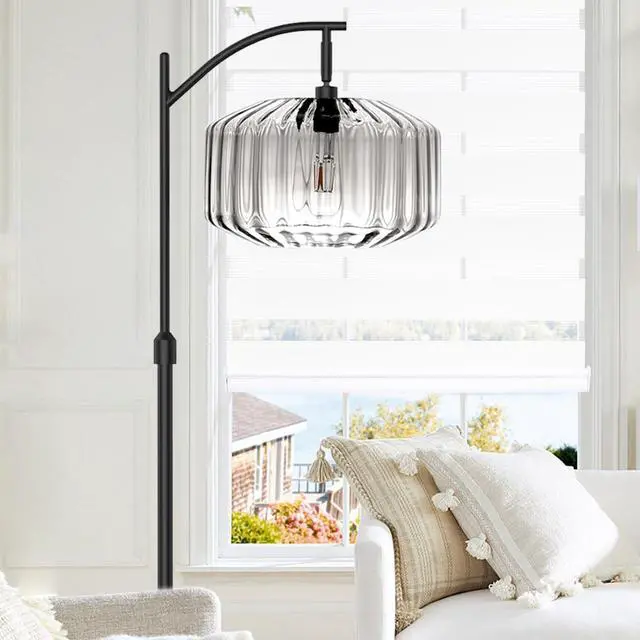 Alt view image 7 of 7 - Living Room Floor Lamp Clear Glass Dome Shade Black Tall Lamp Mid Century Modern Floor Lamps Bedroom Home Decor Farmhouse Floor lamp Mount Vintage Retro Standing Lamps
