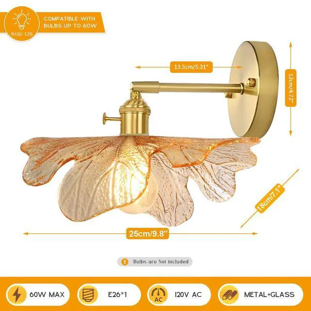 Alt view image 2 of 7 - Vintage Bathroom Wall Sconce Gold Mid Century Modern Vanity Light Flower Glass Wall Sconce Light Fixture Decor Art Vanity Lamp Adjustable Hardwired Vanity Lighting for Over Mirror