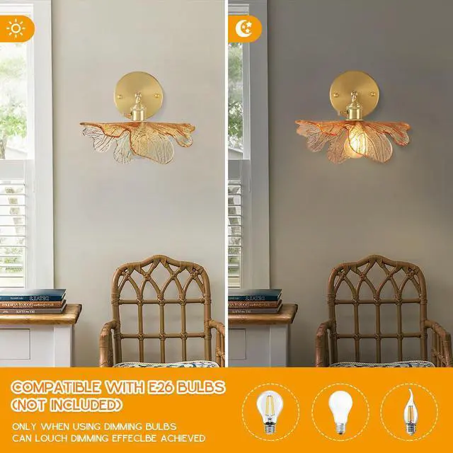 Alt view image 4 of 7 - Vintage Bathroom Wall Sconce Gold Mid Century Modern Vanity Light Flower Glass Wall Sconce Light Fixture Decor Art Vanity Lamp Adjustable Hardwired Vanity Lighting for Over Mirror