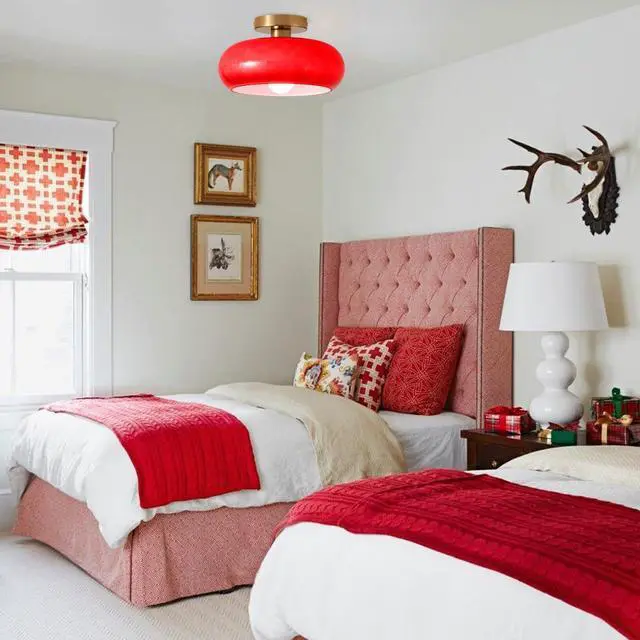 Alt view image 4 of 7 - Mid Century Vintage Ceiling Light Fixture Red Glass Ceiling Lighting 11" Round Dome Shade Brushed Brass Modern Ceiling Lamp Gold Flush Mount Light Fixtures for Bedroom Hallway Foyer