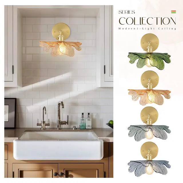 Alt view image 7 of 7 - Vintage Bathroom Wall Sconce Gold Mid Century Modern Vanity Light Flower Glass Wall Sconce Light Fixture Decor Art Vanity Lamp Adjustable Hardwired Vanity Lighting for Over Mirror