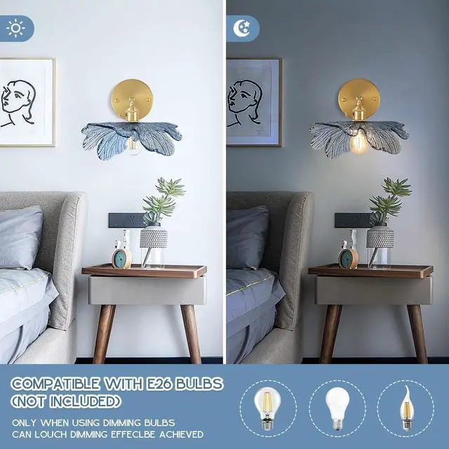 Alt view image 4 of 7 - Flower Bathroom Vanity Light Vintage Gold Wall Sconce Blue Glass Shade Mid Century Modern Vanity Lamp Decor Art Vanities Light Adjustable Hardwired Wall Lighting for Over Mirror