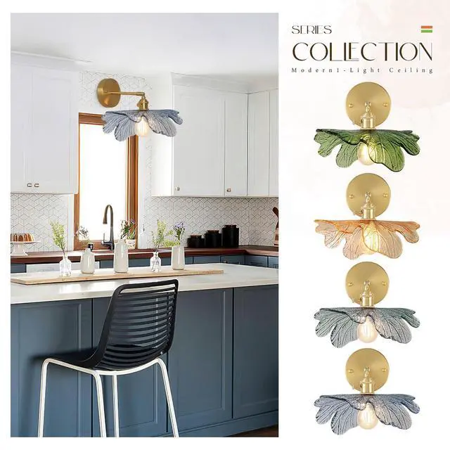 Alt view image 7 of 7 - Flower Bathroom Vanity Light Vintage Gold Wall Sconce Blue Glass Shade Mid Century Modern Vanity Lamp Decor Art Vanities Light Adjustable Hardwired Wall Lighting for Over Mirror