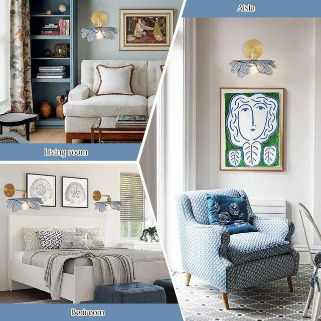 Alt view image 5 of 7 - Flower Bathroom Vanity Light Vintage Gold Wall Sconce Blue Glass Shade Mid Century Modern Vanity Lamp Decor Art Vanities Light Adjustable Hardwired Wall Lighting for Over Mirror