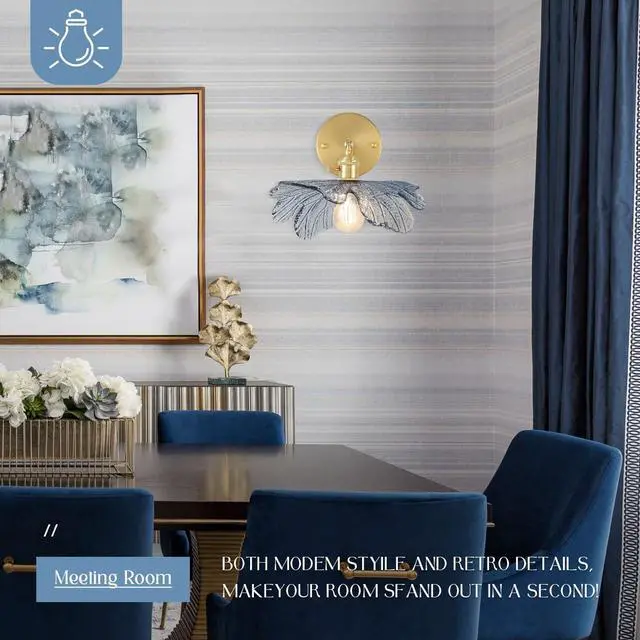 Alt view image 6 of 7 - Flower Bathroom Vanity Light Vintage Gold Wall Sconce Blue Glass Shade Mid Century Modern Vanity Lamp Decor Art Vanities Light Adjustable Hardwired Wall Lighting for Over Mirror