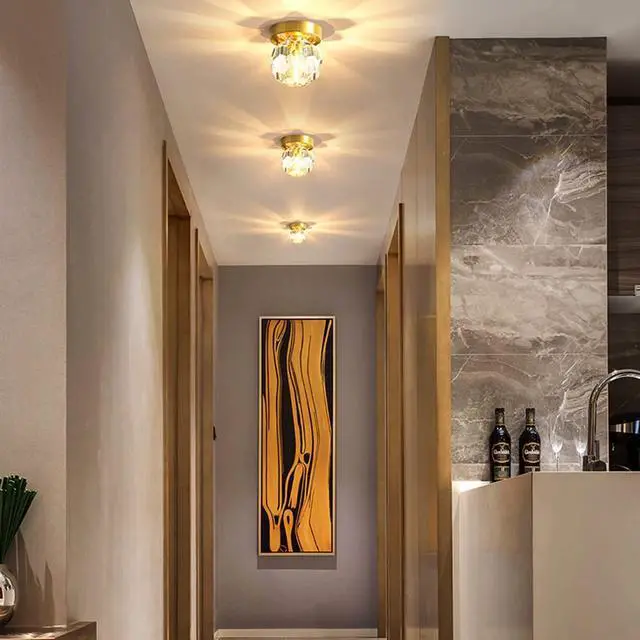 Alt view image 2 of 7 - Brass Flush Mount Ceiling Light Fixtures Gold Crystal Ceiling Lamp Minimalism Style Modern Small Hallway Flush Mount Light for Bedroom Living Room Entryway