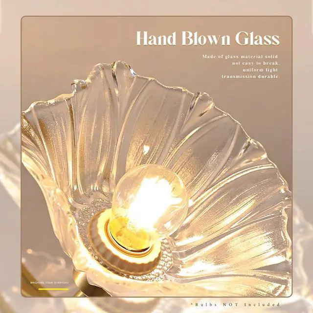 Alt view image 4 of 7 - Gold Brass Flush Mount Ceiling Lights Fixture Clear Glass 3-Light Close to Ceiling Light Flower Glass Shape Shade Mid Century Chandelier Lighting for Bedroom Living Room Dining Room