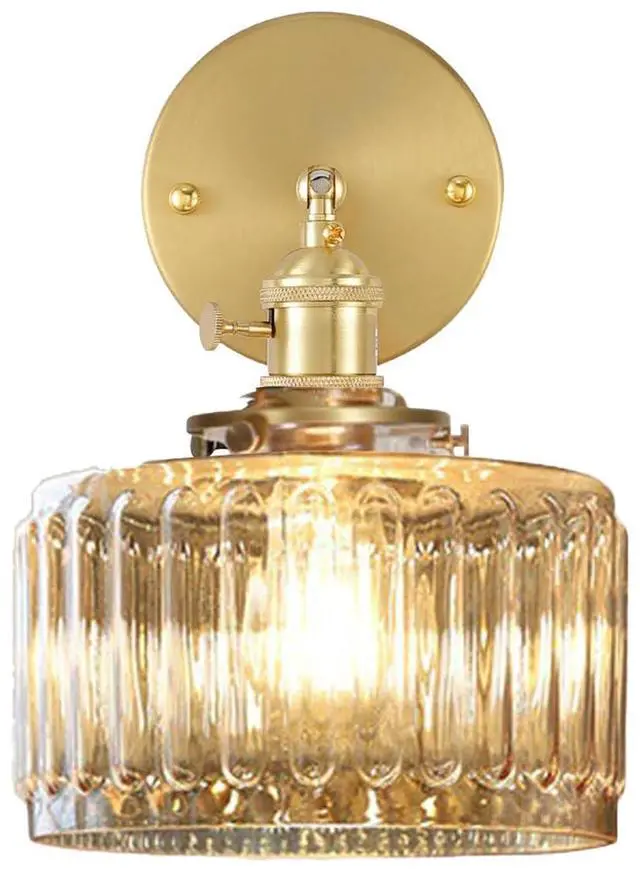 Main image of 1-Light Mid Century Wall Lights Amber Glass Vanity Light Mid Century Bathroom Vanity Lamp Vintage Glass Wall Light Fixture Brass Gold Lights Fixtures for Kitchen Sink Bedroom Hallway