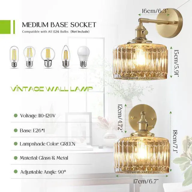 Alt view image 2 of 7 - 1-Light Mid Century Wall Lights Amber Glass Vanity Light Mid Century Bathroom Vanity Lamp Vintage Glass Wall Light Fixture Brass Gold Lights Fixtures for Kitchen Sink Bedroom Hallway