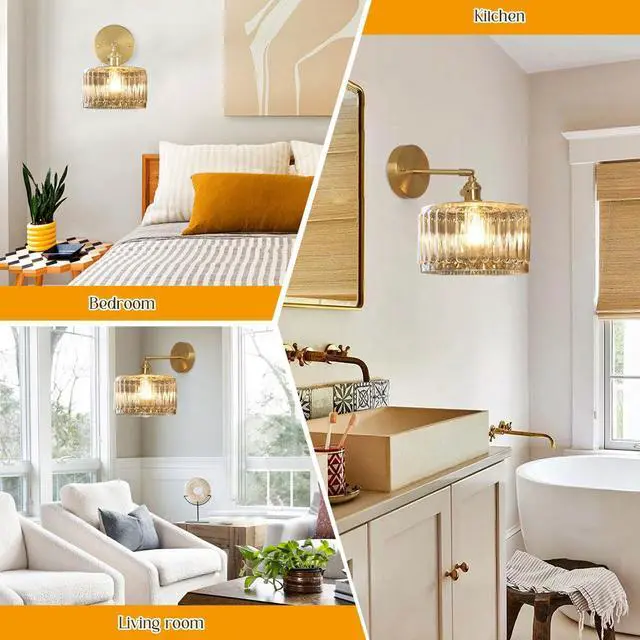 Alt view image 5 of 7 - 1-Light Mid Century Wall Lights Amber Glass Vanity Light Mid Century Bathroom Vanity Lamp Vintage Glass Wall Light Fixture Brass Gold Lights Fixtures for Kitchen Sink Bedroom Hallway