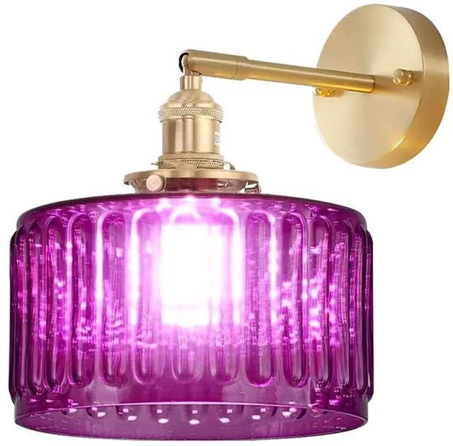 Main image of Vintage Wall Sconce Bathroom Sconces Purple Stripe Glass Hallway Light fixtures Brass Brushed Gold Vanity Wall Mount Light Swing arm Wall Lighting for Over Mirror Bedroom Farmhouse