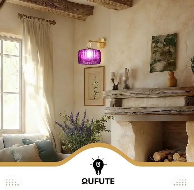 Alt view image 5 of 7 - Vintage Wall Sconce Bathroom Sconces Purple Stripe Glass Hallway Light fixtures Brass Brushed Gold Vanity Wall Mount Light Swing arm Wall Lighting for Over Mirror Bedroom Farmhouse