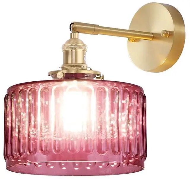 Main image of Vintage Wall Sconce Light Pink Stripe Glass Bathroom Light Fixture Brushed Gold Vanity Light Bathroom Sconce Modern Wall Mount Light Swing arm Wall Lighting fixtures for Over Mirror