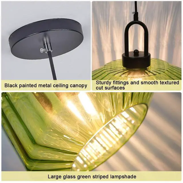 Alt view image 3 of 7 - Green Glass Pendant Light Fixture Large Hand Blown Globe Shade | Mid Century Modern 59.1 Adjustable cord Ceiling Hanging Lighting for Dining Room, Bedroom, Kitchen Island, 11 Inches