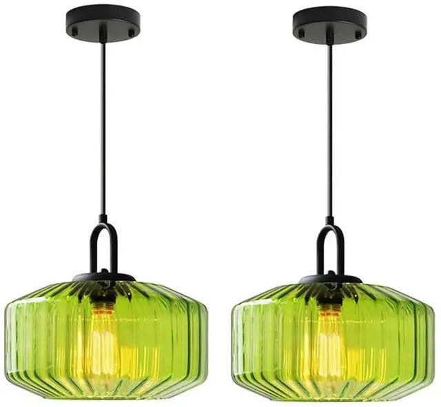 Main image of Green Glass Pendant Light Fixture Large Hand Blown Globe Shade | Mid Century Modern 59.1 Adjustable cord Ceiling Hanging Lighting for Dining Room, Bedroom, Kitchen Island, 11 Inches