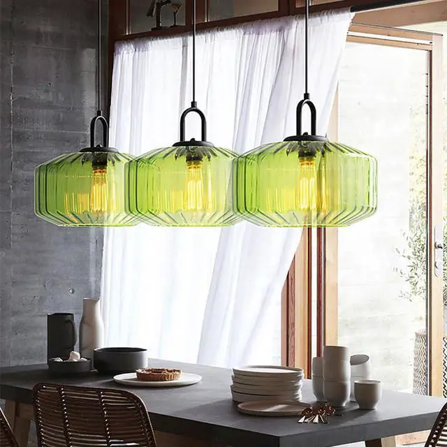 Alt view image 4 of 7 - Green Glass Pendant Light Fixture Large Hand Blown Globe Shade | Mid Century Modern 59.1 Adjustable cord Ceiling Hanging Lighting for Dining Room, Bedroom, Kitchen Island, 11 Inches