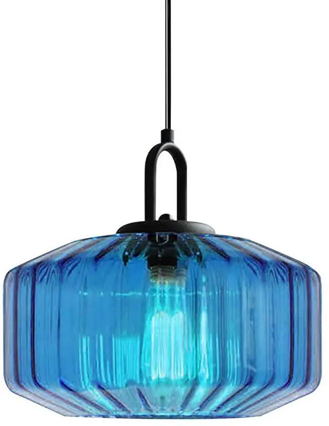 Main image of Glass Pendant Light Fixture Vintage Modern Pendant Lights with Blue Hand Blown Glass Shade Mid Century Black Adjustable Cord Ceiling Hanging Lighting for Dining Room Kitchen Island