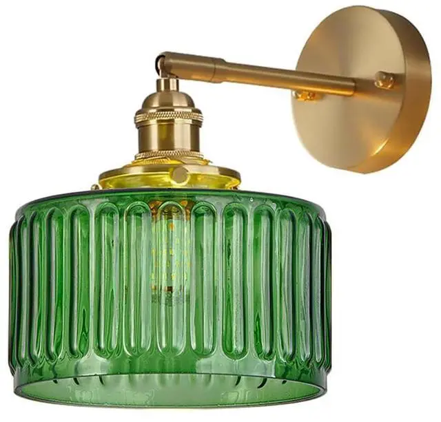 Main image of 1-Light Bathroom Vanity Light Glass Wall Lights fixtures Green Glass Vanity Lamp Mid Century Modern Sconces Swing arm Wall Lighting Gold Brass Wall Light Over Mirror Bedroom Hallway