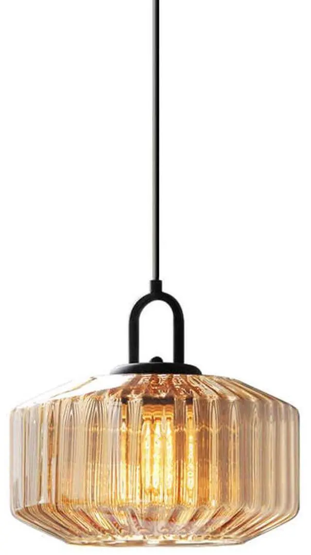 Main image of Glass Globe Pendant Light fixtures 1-Lights Black Mid Century Modern Pendant Lights with Amber Hand Blown Glass Shade Ceiling Hanging Lighting for Dining Room Kitchen Ceiling Hanging Light