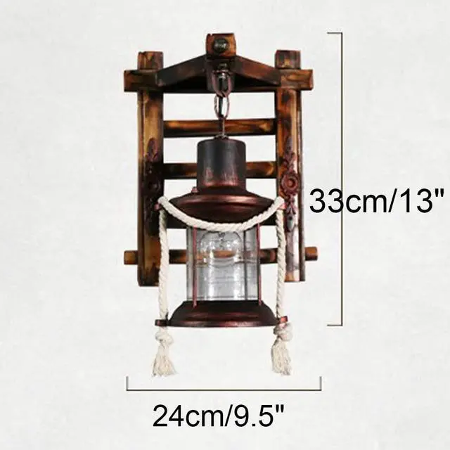 Alt view image 2 of 7 - Retro Industrial Wall Sconce Kerosene 1-Light Retro Wooden Wall Lighting with Wood Ladder Glass Shade Antique Metal Farmhouse Wall Lights Indoor Bedroom Rustic Lantern Wall Light Fixture