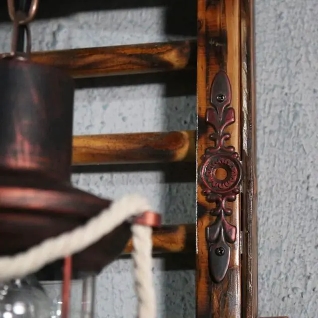Alt view image 5 of 7 - Retro Industrial Wall Sconce Kerosene 1-Light Retro Wooden Wall Lighting with Wood Ladder Glass Shade Antique Metal Farmhouse Wall Lights Indoor Bedroom Rustic Lantern Wall Light Fixture