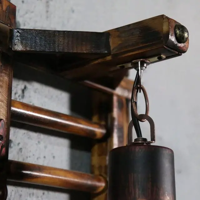 Alt view image 7 of 7 - Retro Industrial Wall Sconce Kerosene 1-Light Retro Wooden Wall Lighting with Wood Ladder Glass Shade Antique Metal Farmhouse Wall Lights Indoor Bedroom Rustic Lantern Wall Light Fixture