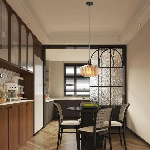 Alt view image 6 of 7 - Glass Globe Pendant Light fixtures 1-Lights Black Mid Century Modern Pendant Lights with Amber Hand Blown Glass Shade Ceiling Hanging Lighting for Dining Room Kitchen Ceiling Hanging Light