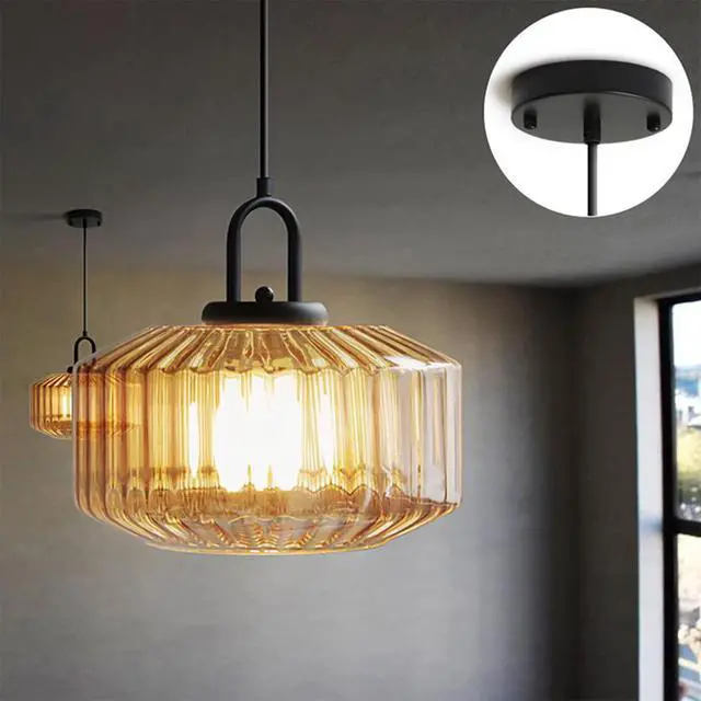 Alt view image 7 of 7 - Glass Globe Pendant Light fixtures 1-Lights Black Mid Century Modern Pendant Lights with Amber Hand Blown Glass Shade Ceiling Hanging Lighting for Dining Room Kitchen Ceiling Hanging Light