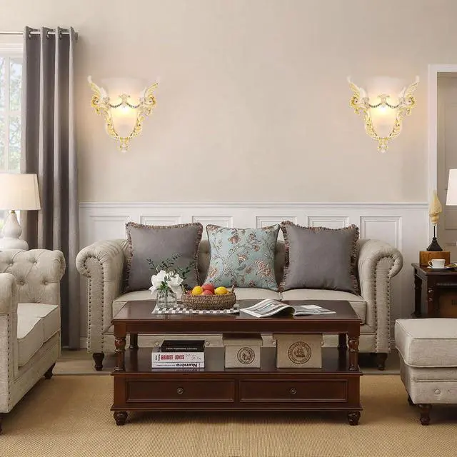 Alt view image 6 of 7 - Antique Wall Sconce Vintage 1-Light White Unique Resin Angel Wings | Modern Sconce with Frosted Glass Shade 13.8*14.2, E26 Lamp Holder,White Gold Fixture,Living Room Hallway Bedroom Doorway