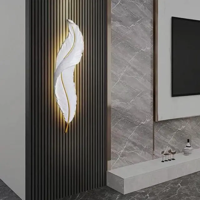 Alt view image 5 of 7 - Modern Wall Mount Light LED Wall Sconce Lighting White Elegant Feather Design 3000k-6000k LED Wall Lamp for Bedroom Living Room Hallway (2-Pack)