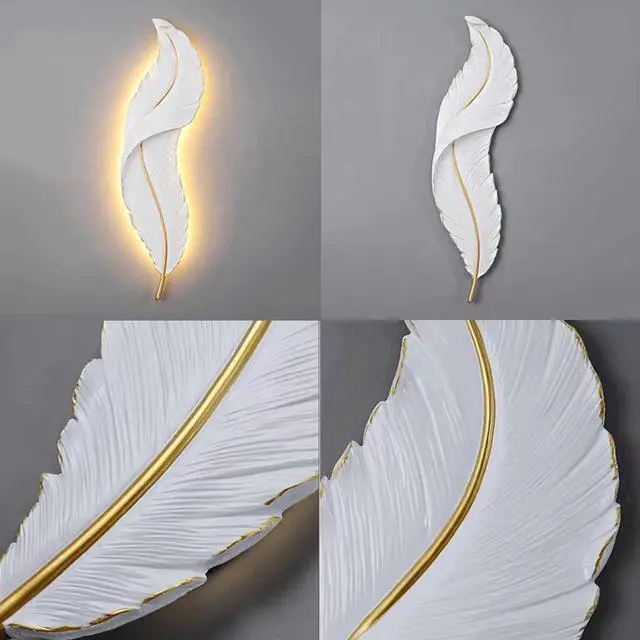 Alt view image 7 of 7 - Modern Wall Mount Light LED Wall Sconce Lighting White Elegant Feather Design 3000k-6000k LED Wall Lamp for Bedroom Living Room Hallway (2-Pack)