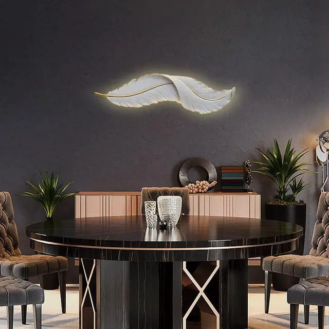 Alt view image 7 of 7 - Feather Wall Light Modern LED Wall Sconce Lighting with White Elegant Feather Design 3000k-6000k Vintage LED Wall Lamp Deco for Bedroom Living Room Hallway,Three -Color Light