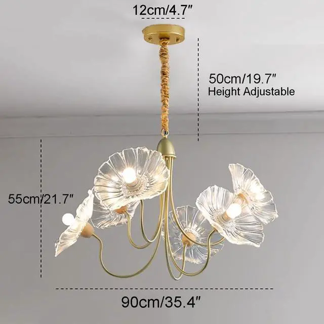 Alt view image 2 of 7 - Gold Mid Century Modern Chandelier 6-Lights Glass Flush Mount Ceiling Light Fixture Flower Glass Chandelier Vintage Pendant Lights Sputnik Overhead Light for Dining Room Living Room