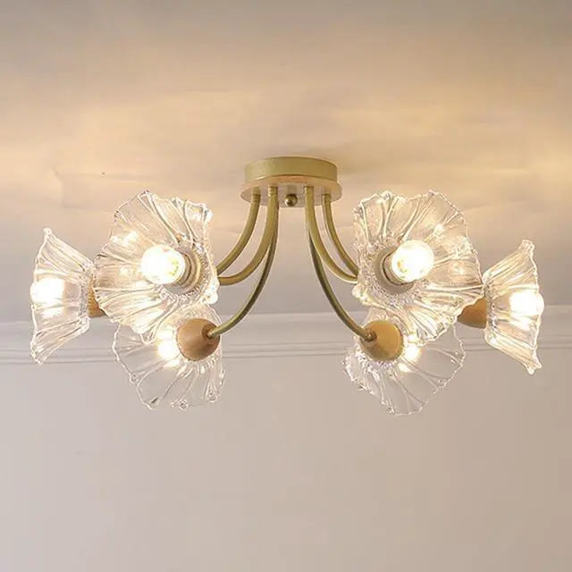 Main image of Gold Brass Flush Mount Ceiling Lights Fixture 6-Light Mid Century Modern Ceiling Light with Clear Glass Flower Shape Shade Sputnik Ceiling Lighting for Bedroom Living Dining Room