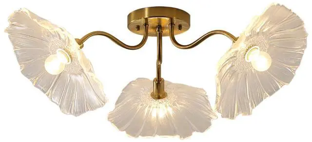 Main image of Mid Century Modern Close to Ceiling Light Fixtures Flower Flush Mount Ceiling Lights Glass Chandelier 3-Light Gold Brass Overhead Light Sputnik Ceiling Lighting for Dining Living Room