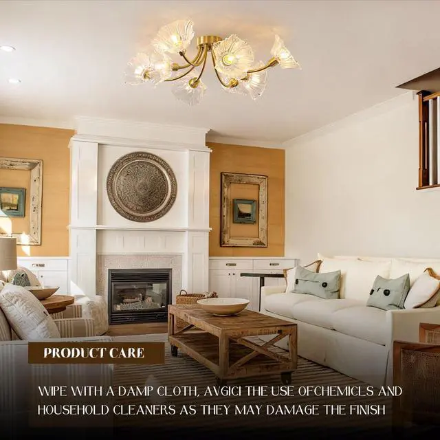 Alt view image 5 of 7 - Sputnik Flush Mount Ceiling Light Fixture 8-Lights Brass Close to Ceiling Light with Clear Glass Flower Shape Mid Century Modern Ceiling Lighting Chandelier Bedroom Living Dining Room