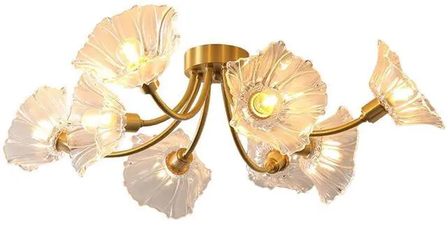 Main image of Sputnik Flush Mount Ceiling Light Fixture 8-Lights Brass Close to Ceiling Light with Clear Glass Flower Shape Mid Century Modern Ceiling Lighting Chandelier Bedroom Living Dining Room