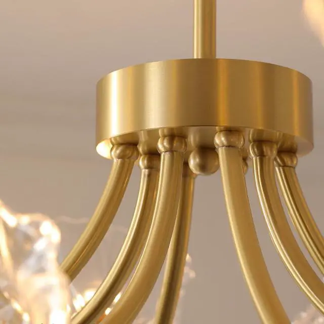 Alt view image 7 of 7 - Gold Brass Ceiling Lights Fixture Semi Flush Mount Chandelier 8-Lights with Clear Glass Flower Shape Gold Mid Century Modern Ceiling Lighting for Bedroom Living Room Dining Room