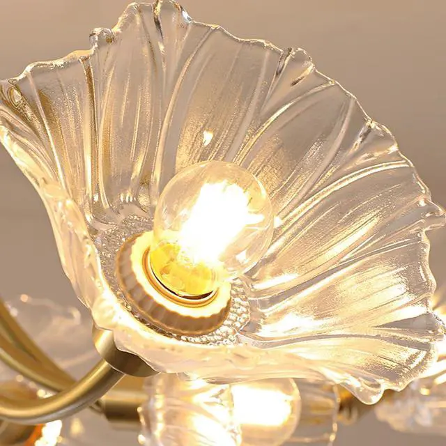 Alt view image 6 of 7 - Gold Brass Ceiling Lights Fixture Semi Flush Mount Chandelier 8-Lights with Clear Glass Flower Shape Gold Mid Century Modern Ceiling Lighting for Bedroom Living Room Dining Room
