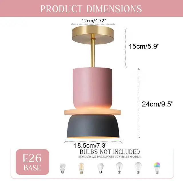 Alt view image 2 of 7 - Nordic Ceiling Light Fixture for Hallway Modern Semi Mount Ceiling Lights with Colorful Macaron Aluminum Shade Mid Century Close to Lighting for Kitchen Island Bedroom Dining Room
