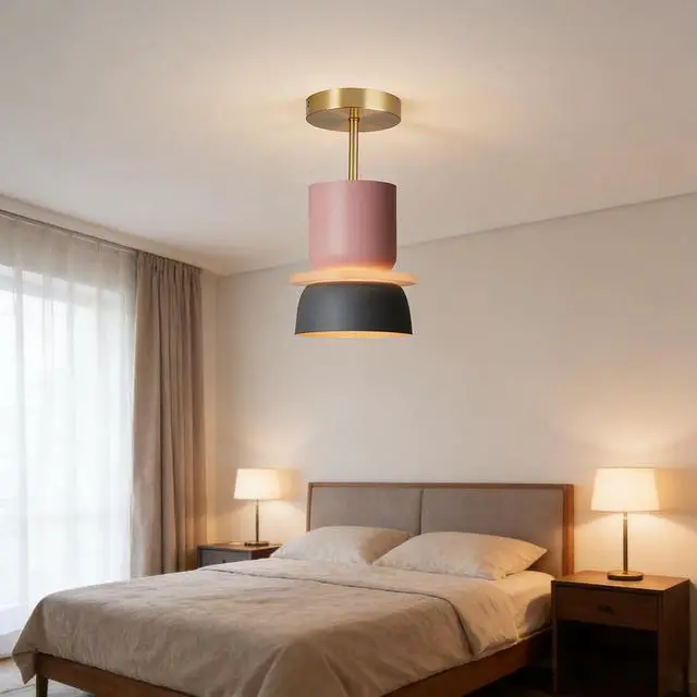 Alt view image 5 of 7 - Nordic Ceiling Light Fixture for Hallway Modern Semi Mount Ceiling Lights with Colorful Macaron Aluminum Shade Mid Century Close to Lighting for Kitchen Island Bedroom Dining Room