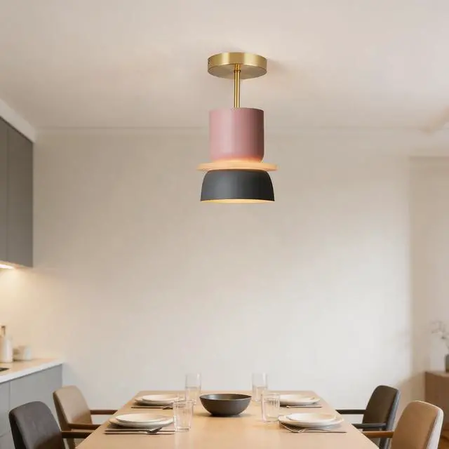Alt view image 6 of 7 - Nordic Ceiling Light Fixture for Hallway Modern Semi Mount Ceiling Lights with Colorful Macaron Aluminum Shade Mid Century Close to Lighting for Kitchen Island Bedroom Dining Room