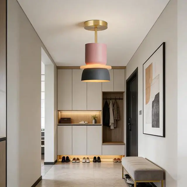 Alt view image 7 of 7 - Nordic Ceiling Light Fixture for Hallway Modern Semi Mount Ceiling Lights with Colorful Macaron Aluminum Shade Mid Century Close to Lighting for Kitchen Island Bedroom Dining Room