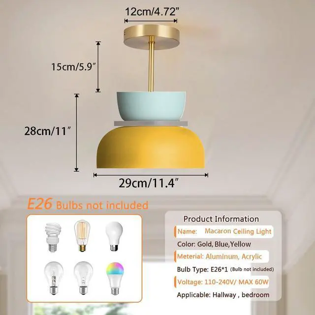 Alt view image 2 of 7 - Nordic Modern Light Fixture Colorful Ceiling Lights for Bedroom Pink Semi Mount Ceiling Light with Macaron Aluminum Finish Mid Century Close to Lighting for Kitchen Island Dining Room