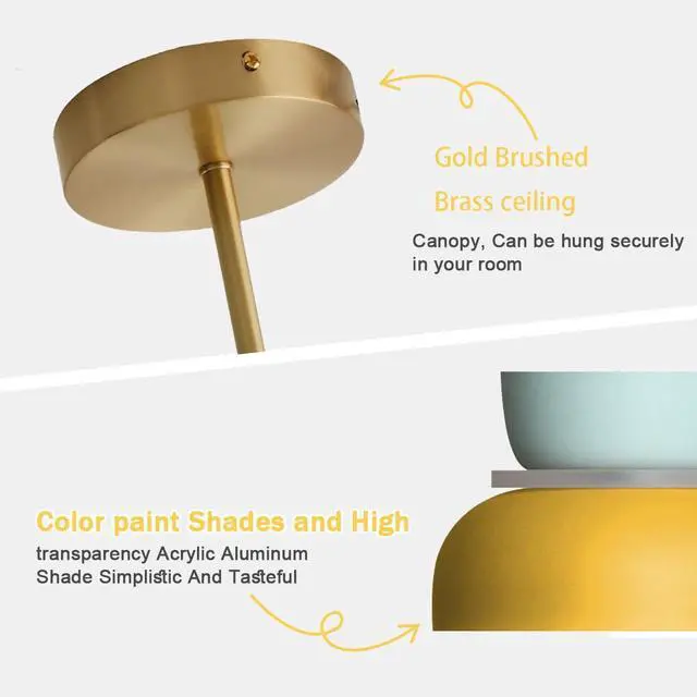 Alt view image 3 of 7 - Nordic Modern Light Fixture Colorful Ceiling Lights for Bedroom Pink Semi Mount Ceiling Light with Macaron Aluminum Finish Mid Century Close to Lighting for Kitchen Island Dining Room