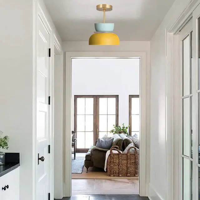 Alt view image 5 of 7 - Nordic Modern Light Fixture Colorful Ceiling Lights for Bedroom Pink Semi Mount Ceiling Light with Macaron Aluminum Finish Mid Century Close to Lighting for Kitchen Island Dining Room
